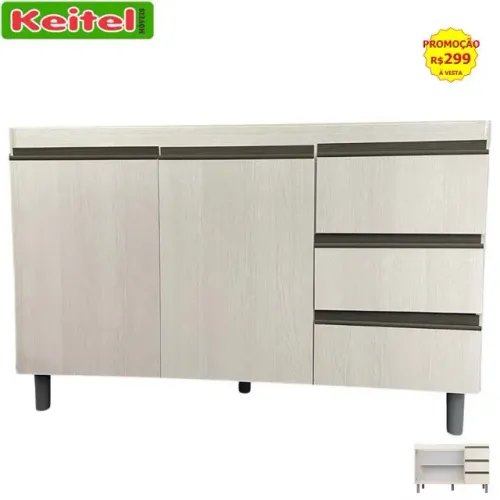 Balcão De Pia Melissa 3 Gavetas Cor Ibiza Off White