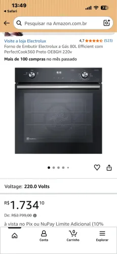 Forno de embutir Electrolux a gás