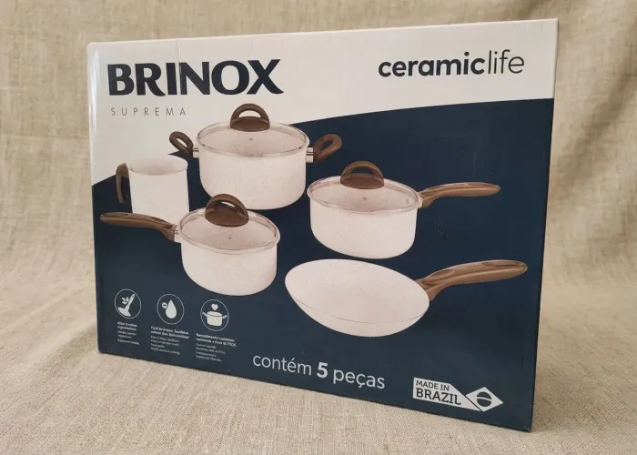 NOVO - JOGO DE PANELAS BRINOX 5PÇS CERAMIC LIFE