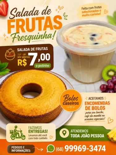 Salada de frutas e bolos