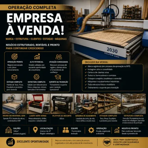 Empresa de Corte e Usinagem em Madeira com Máquinas + Estoque Marcenaria