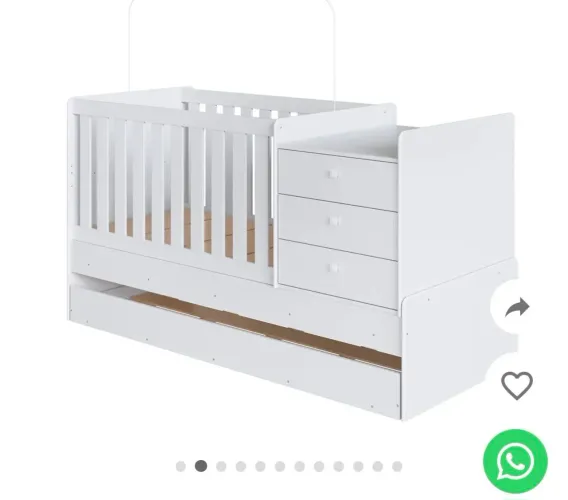 Berço com 3 gavetas que vira cama e cama auxiliar com os 2 colchões 