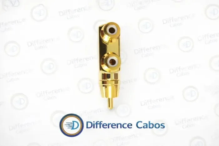 Adaptador divisor RCA macho para 2 fêmeas em ângulo reto