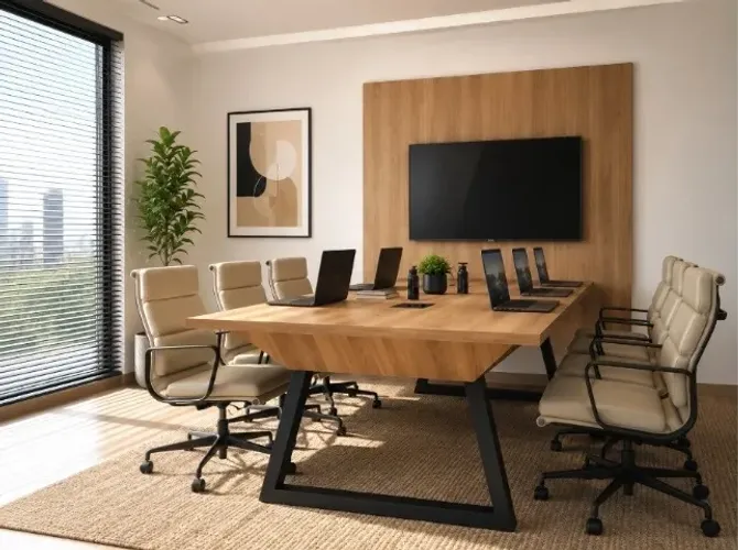 Mesa de Reunião Steep Black. Com Torres De Tomadas. L270cm x P100cm x A74cm.