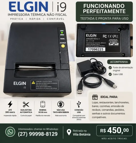 Impressora Térmica Elgin i9 80mm - Testada e Funcionando
