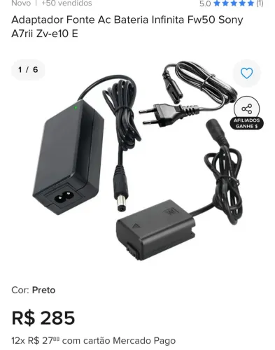 Fonte AC Bateria Infinita para Sony Zve10 e similares