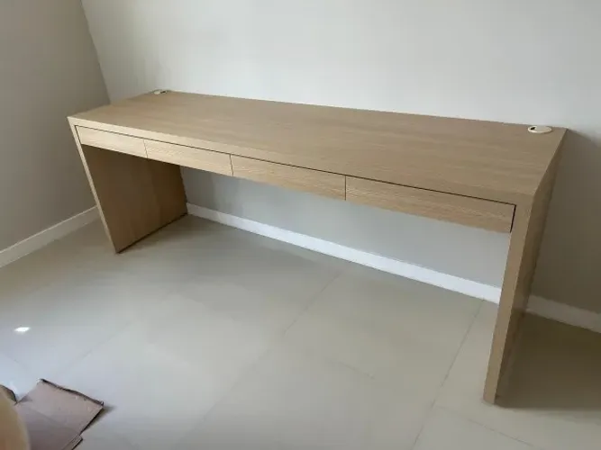 Mesa Planejada Home Office / Escritório 2,00m + Prateleira | Carvalho Malva Duratex