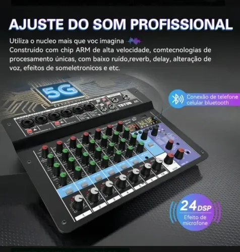 Mesa de som Teyun A8 analógica-portátil de 8 canais com interface de áudio