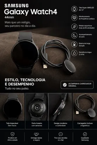 Samsung Galaxy Watch4 44mm Preto + Carregador Original | Excelente Estado