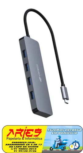 HUB USB TIPO C C3TECH HU-C330GY 4 PORTAS USB 3.0 EM ALUMÍNIO