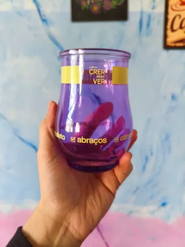 Copo de Vidro Multifuncional Natura Crer Para Ver Roxo Original Colecionável