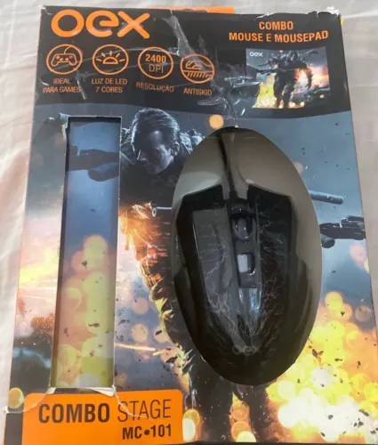 Kit Gamer OEX Stage Com Mouse Óptico 2400 DPI MC101 e Mousepad Preto