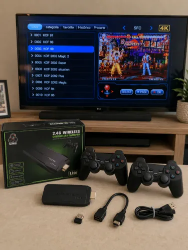Game Stick 4K com 10.000 Jogos + 2 Controles Sem Fio