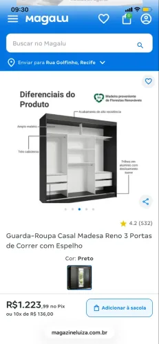 Vendo guarda-roupa Madesa casal 3 portas de correr com poucas marcas de uso