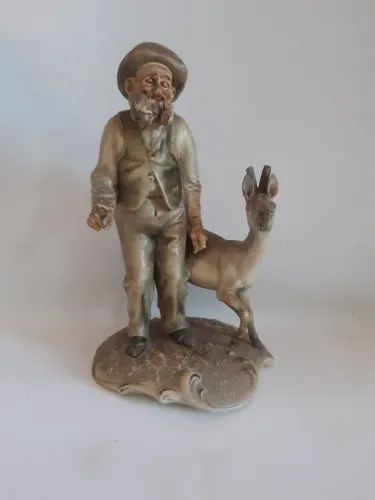 Escultura Italiana A.Borsato Original Assinada - Camponês com Animal - Vintage