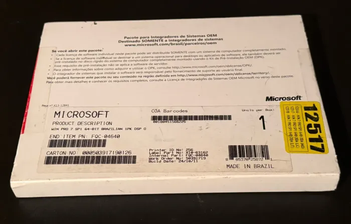 Microsoft Windows 7 Profissional 64 Bits OEM Original - Lacrado - Português Brasil - 2011