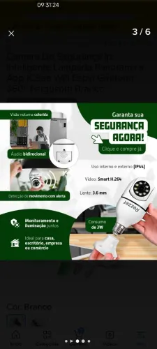 Câmera de segurança IP inteligente  tipo lampada panorâmica espiã giratoria