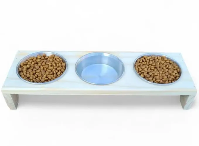 3 COMEDOUROS TRIPLO PARA GATOS MDF E INOX