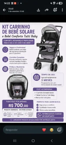 Kit carrinho de bebê e bebê conforto da Tutti Baby