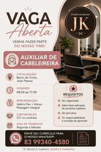 Vaga em salão de beleza. 