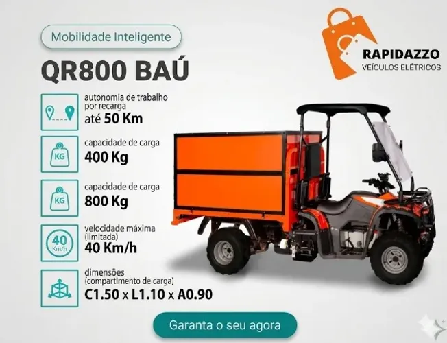 Veículo Elétrico de Carga QR800 Baú - 800kg | Autonomia 50km | Rapidazzo