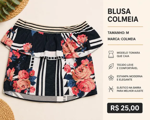 Blusa Marca Colmeia modelo ombro ombro, apenas R$ 25,00
