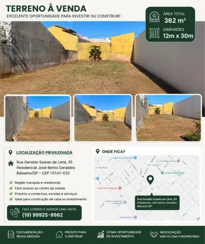 Terreno 12x30 em Bálsamo | De R$120 mil por R$ 105 mil