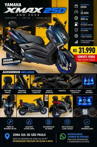 Yamaha XMAX 250 2024 - 12.000 km - Revisada, com acessórios