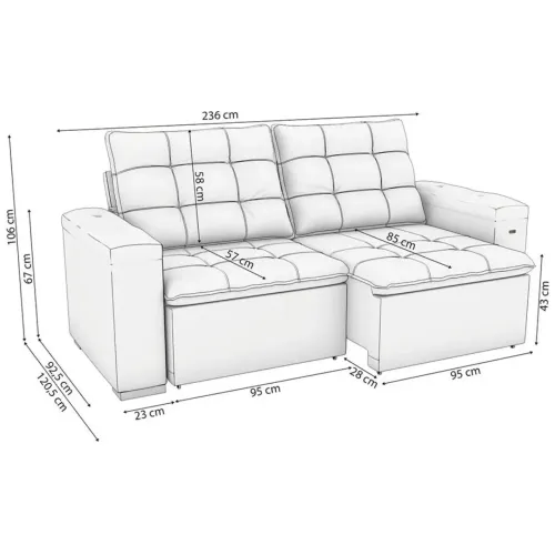 Sofá Kappesberg Savana Deluxe 3 lugares Retrátil e Reclinável