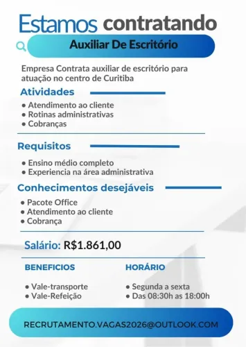 Vaga de serviço auxiliar de escritório