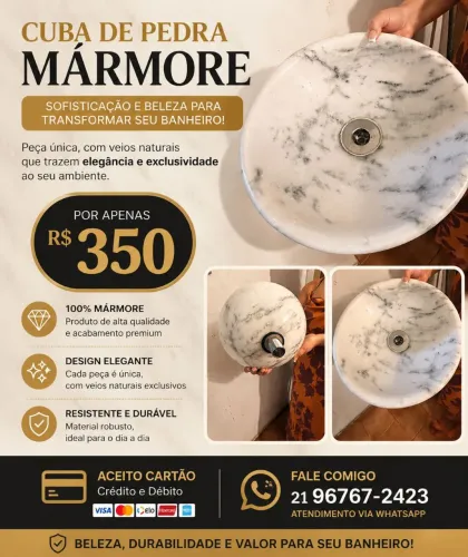 Cuba de Pedra em Mármore Natural Redonda - Elegância para Banheiro | R$ 350