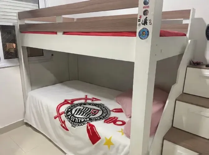 Beliche Solteiro Adulto com 2 Gavetões e 4 Nichos Branco/Montana Branco