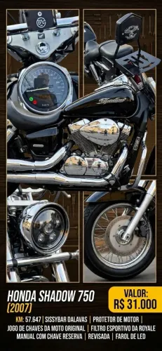 HONDA SHADOW 750 (2007) - EXCELENTE ESTADO!