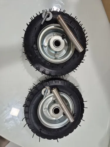 Par de mini pneu que suporta 150kg e já com os eixos inox para encaixe
