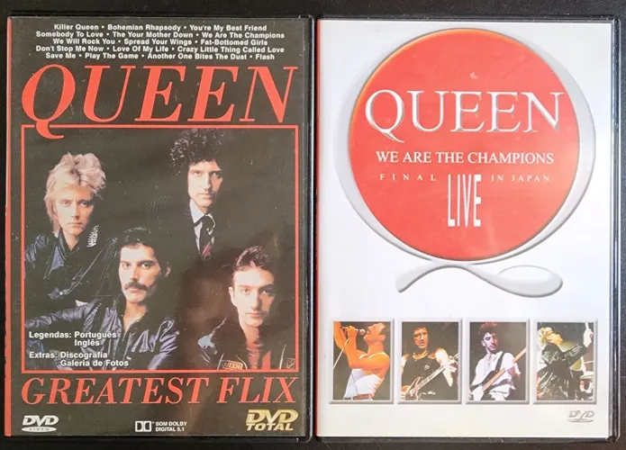 2 DVDs da banda Queen - Greatest Flix e We Are The Champions ao vivo no Japão 
