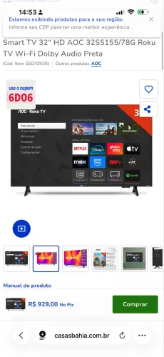 Tv 32 polegadas AOC com 4 meses de uso