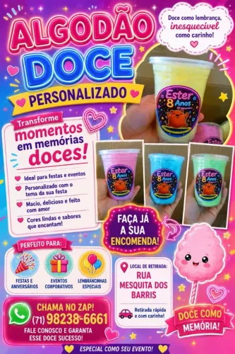 Algodão doce no copo personalizado e sem personalizar