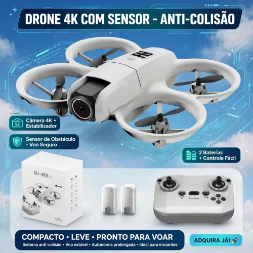 Drone com duas baterias câmera 4K estabilizador sensor demissão garantida