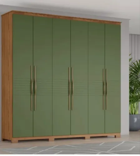 Guarda-Roupa Casal Henn Lester 6 Portas - Nature/Verde HP (Impecável)