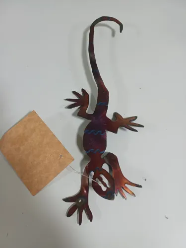 Escultura Lagarto Gecko Metal Artesanal USA Garden Critters Vintage Decoração Parede