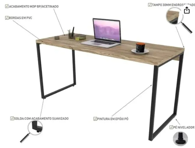 Mesa Escrivaninha Industrial 150cm Trevalla Kuadra ME150-E10 Carvalho