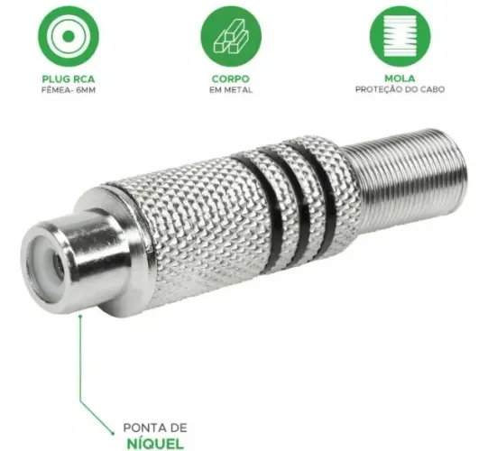 Plug Rca Fêmea Linha Profissional 6mm Preto Original  Arduino Automação COD-CP918 