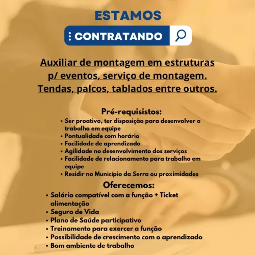 Auxiliar de montagens em estruturas de Eventos