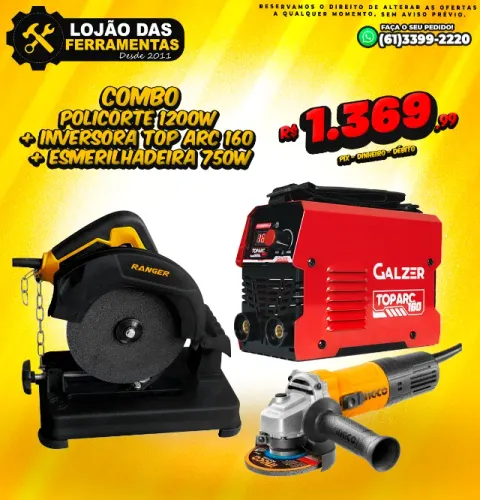 Combo Policorte 1200w + Inversora TOP ARC 160 + Esmerilhadeira 750w