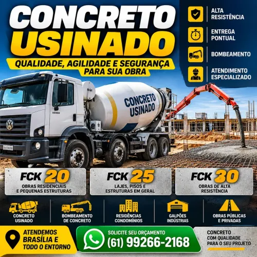 Concreto Usinado Brasília DF | FCK 20, 25 e 30 | Lajes, Pisos e Fundações<br>