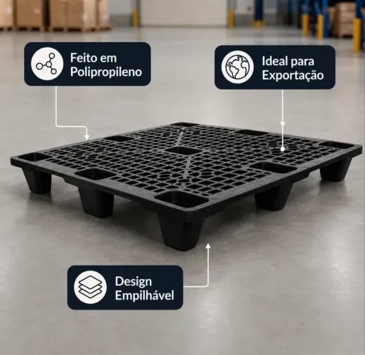 Pallet Plástico Preto 1,00x1,20 Logística Reforçado