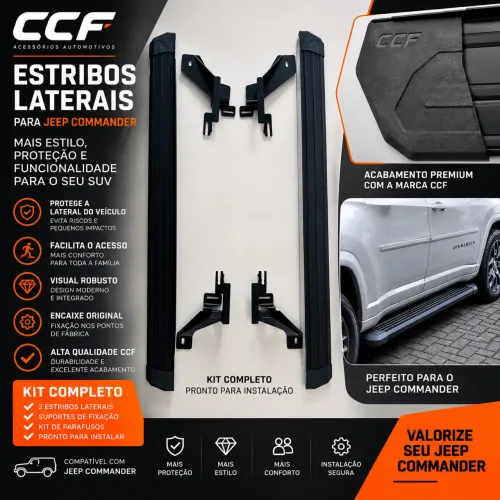 Estribo CCF Slim Jeep Compass Alumínio Preto - Completo