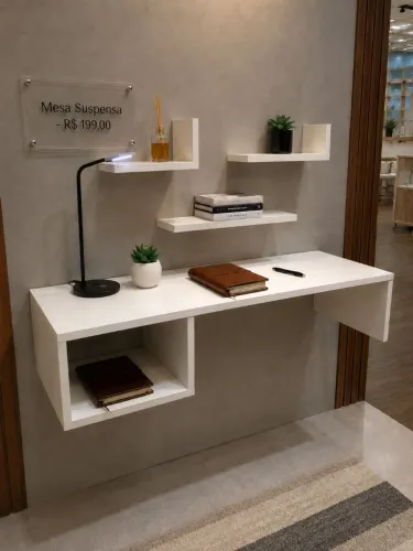 Mesa escrivaninha suspensa Kit nicho e prateleira