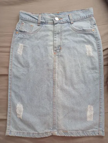 Saia jeans midi sem lycra - Tam 38 (Nova)