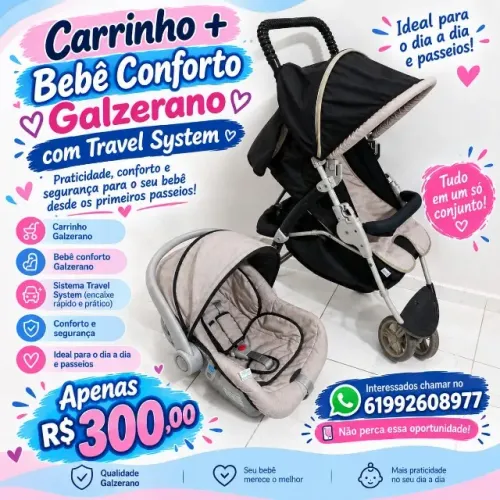 Carrinho de bebê e bebê conforto Galzerano